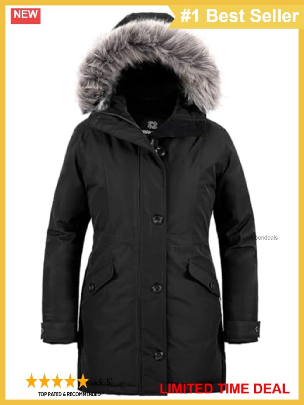 Women's Long Puffer Parka Quilted Winter Coat Faux Fur Hood
